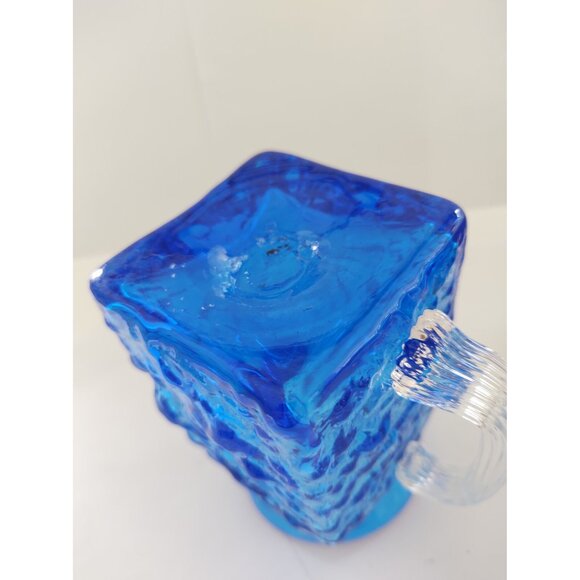 VTG Midnight Blue Pilgrim Glass Pitcher - Nugate Surface - Clear Handle  4" - Picture 4 of 13